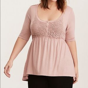 NWOT Torrid Lace Inset Babydoll Tee